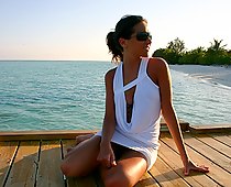 Candid down blouse at the pier